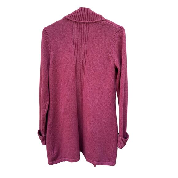 Tahari Women Med Pink Open Front Mid Length Long Sleeve Pocket Sweater Cardigan - Picture 2 of 4